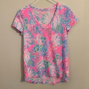 Lilly Pulitzer Etta V-Neck Top in Prosecco Pink Seaing Things Size Small